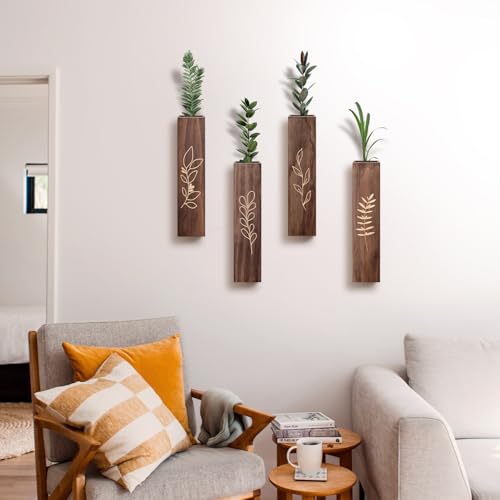 Wood Wall Planter Indoor Wall Decor for Living Room Bedroom, 4 Pack Pocket Vases for Dried Flowers Faux Greenery Plants - size: Medium