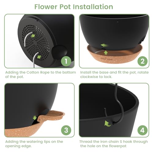 3 Pack 10 Hanging Flower Pots with Chains Self Watering Plastic Planters for Indoor Outdoor Plants, Sturdy Triangular Iron Chain Design for Garden PorchPlastic hanging flower pots (3, Black Brown) - color: Black Brown