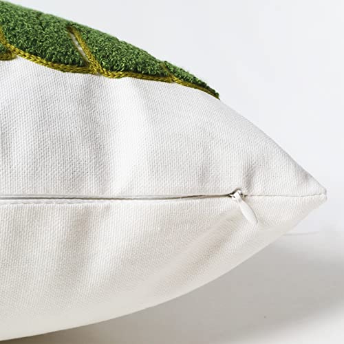 Embroidery Throw Pillow Cover 18x18 Green 7 Tropical Monstera Leaves Loop Plant Floor Pillow Cover for Couch Gift 100% Cotton Decorative Cushion Cover Home Décor Pillow Case 45x45cm, 1 Piece - color: 7 Green Monstera