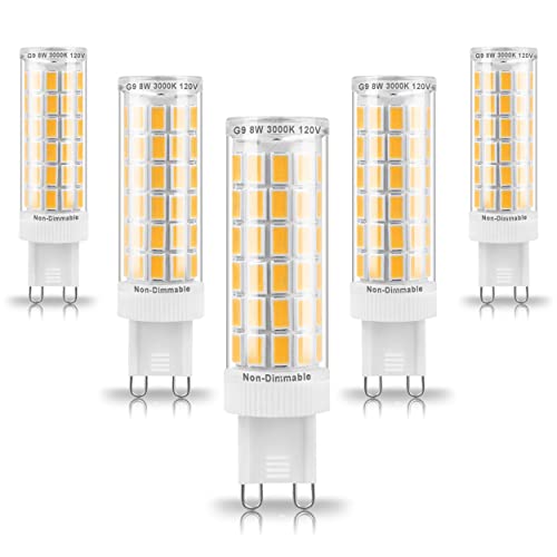 Ziomitus G9 Led Bulbs 75W 80W 100W T4 Clear Halogen Equivalent,1000 lm,3000K Soft Warm White,AC120V G9 8W Bi-pin LED Corn Light Bulb for Chandelier Pendant Wall Ceiling Floor Ligting,Non-flicker,5Pack - color: Warm White, size: 8 Watts