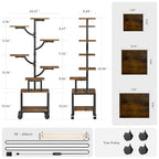 Plant Stand Indoor with Grow Lights - 7-Tier Plant Stand with Wheels, Tall Metal and Wood Indoor Plant Shelf with Tree Design, Rolling Flower Pot Holder Rack with Waterproof Finish, Adjustable Display Stand for Home Garden, Patio, 41" Tall - size: 41in