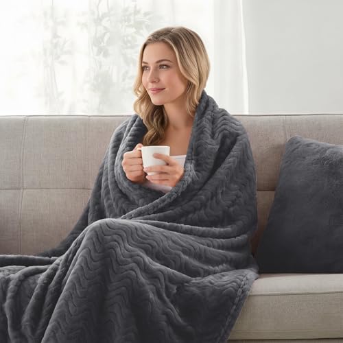 Exclusivo Mezcla Fleece Bed Blanket King Size, Lightweight Jacquard for Spring Summer, Soft Cozy Breathable Blankets, Dark Grey, 90x104 Inches - color: Dark Grey, size: King ( 90x104 IN )