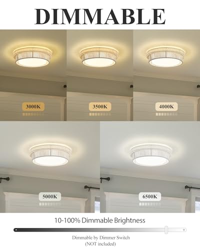 Rattan Light Fixtures Ceiling Mount, HWH 15W LED Flush Mount Ceiling Light 13'' Boho Twine Light Fixtures Coastal Lighting Fixtures, White Finish, 5HYS78F-LED WH - color: White, size: 13 Inch