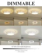 Rattan Ceiling Light Fixture, HWH 16'' Boho Flush Mount Ceiling Light 24W LED Close to Ceiling Lighting with Remote Control, 5CCT Hand-Woven Twine Coastal Lighting, 5HYS78MF-LED WH - color: White, size: 16 Inch