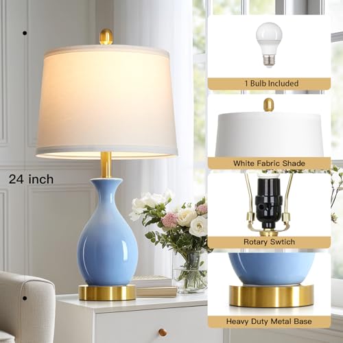 24″ Light Blue Ceramic Table Lamp for Living Room, Modern Classic Bedside Lamp for Nightstand, Small Table Lamp for Bedroom End Table (1 Pack) - color: Light Blue - 24"H - 1 Pack