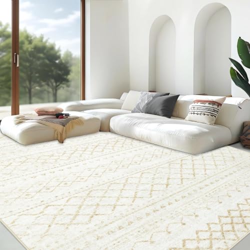 Area Rug for Living Room 10x14: Large Washable Boho Moroccan Rugs Geometric Neutral Rug, Non-Slip Foldable Morden Farmhouse Indoor Floor Carpet for Bedroom Dining Room Home Office（Beige,10'x14'） - color: Beige, size: 10' X 14' (Rectangular)