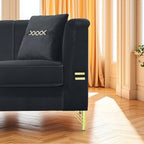 KEIKI 83" Oversized Luxury Velvet Chesterfield Sofa with 2 Pillows, Vertical Channel Tufted Backrest, Modern Style Gold Metal Accents 3-Seater Couch, Easy Assembly, for Living Room, Apartment, Black - color: Black, size: 83"