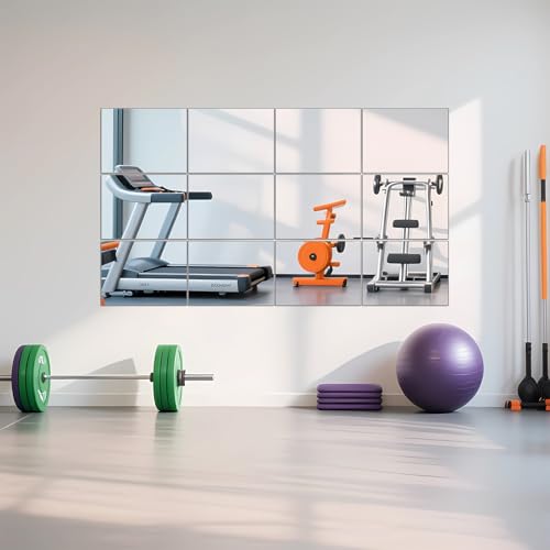 Ruomeng Full Length Wall Mirror Tiles - 12" x 16" x 4Pcs Frameless Full Body Mirror Tiles Wall Mounted Mirror for Home Gym Vanity Bedroom, Living Room - size: 16"x12"-4pcs