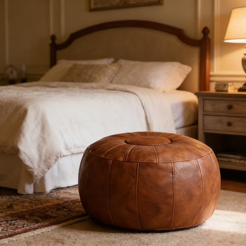 Thgonwid Unstuffed Moroccan Ottoman Pouf Cover, Ottoman Footstool Storage Solution, Bean Bag Chair, Foot Rest, Brown - color: Brown