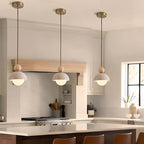 Wabi Sabi Pendant Light Set of 2, Natural Travertine Stone & Wood Hanging Lamp for Kitchen Island, Hallway, Living Room, Bedroom, Dining Room Ceiling Decor (G9 Bulb, 5.9 in Stone Round)