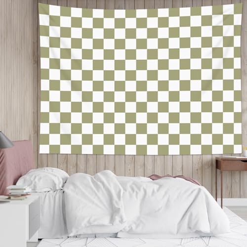 HVEST Sage Green Checkered Tapestry Vintage Checkerboard Plaid Pattern Wall Tapestry for Bedroom Aesthetic Minimalist Wall Art Decor for Living Room Dorm, 40L x 60W Inches - color: Sage Green, size: 40"L x 60"W