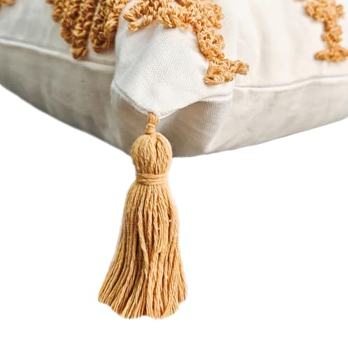 Andreannie Pack of 2 Boho Tufting Throw Pillow Cover Embroidered Textured Cushion Cover with Tassels Soft Home Decororative for Couch Sofa 18x18 inch (Boho Brown) - color: Boho Brown
