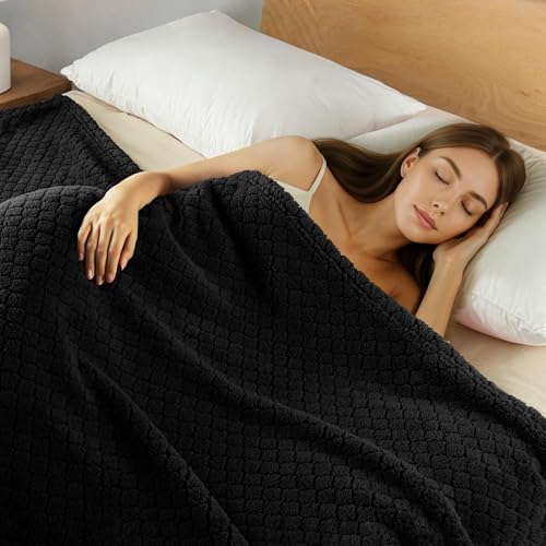 Exclusivo Mezcla Queen Size Fleece Blanket for Bed, Extra Soft Warm Decorative Fuzzy Blanket for Women, Lightweight Cozy Bedding Blankets, 90x90 Inches, Black - color: Black, size: Queen ( 90x90 IN )