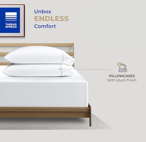 THREAD SPREAD 100% Cotton Pillow Cases Queen Size Set of 2 - Luxury 400 Thread Count Queen Pillow Cases (White), Soft Cooling Breathable Hotel Cotton Pillowcases, Fits Standard Pillows - color: White, size: Queen - Pack of 2