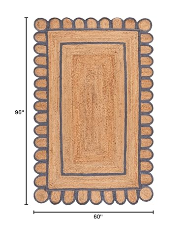 SAFAVIEH Area Rug 5x8 - Natural Fiber Collection - Natural & Blue, Handmade Jute, Ideal for Living Room, Bedroom, Dining Space (NFB125M) - color: Natural/Blue, size: 5' x 8' (Rectangular)