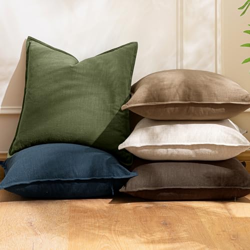 18x18 Inch Set of 2 Decorative Linen Solid Throw Pillow Covers Boho Accent Farmhouse Pillowcases Modern Netural Spring Home Decor for Couch Sofa Living Room Bed,Dark Olive Green - color: Dark Olive Green, size: 18" x 18" (Pack of 2)