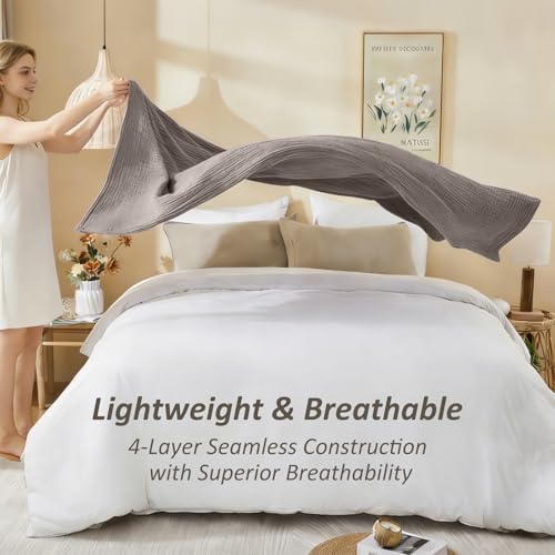 EMME Cotton Muslin Large Throw Blanket Couch Breathable Gauze Soft Lightweight Bed Blankets Adults (Heather Brown, 50"x70") - color: 05 - Brown, size: Large Throw (50" X 70")