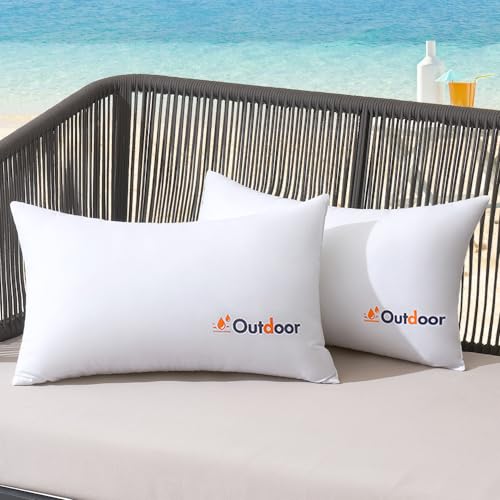 MIULEE Pack of 2 12x20 Outdoor Waterproof Throw Pillow Inserts, Decorative Water-Resistant Pillow Cushion for Patio Garden - size: 12x20 Inch (Pack of 2)