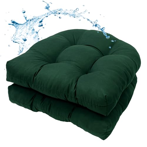 MTMR Water-Repellent Outdoor Chair Cushions Set of 2, 19”X19” Patio Chair Cushions with High Elasticity PP Cotton, Thick Tufted Outdoor Patio Furniture Cushions, Seat Cushions for Outdoor Furniture - color: Emerald Green