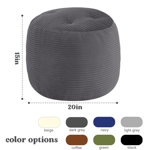 MeMoreCool Stuffed Round Pouf Ottoman Foot Rest, Floor Pouf Foot Stool with Soft Foam Chunk Filling, Round Small Ottoman Footstool Circle Footrest for Couch Living Room, Corduroy Grey - color: Dark Grey