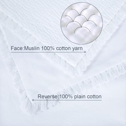 YINFUNG Quilted Pillow Sham White Standard Set of 2 Muslin Cotton Tassel Fringe Pillowcases Matelasse Boho Decorative Textured Gauze Moroccan Thin Soft 20×26 Bright White - color: White, size: 26" x 20" (Pack of 2)