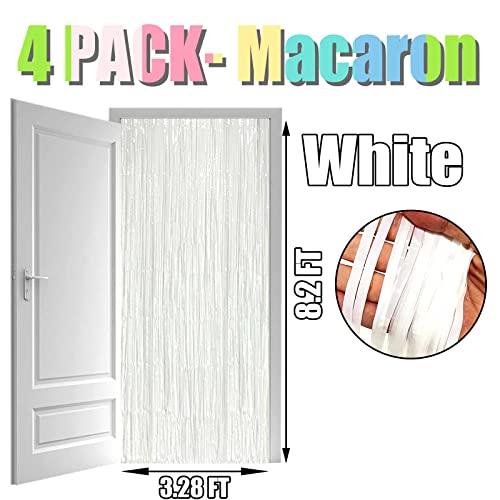 4 Pack Macaron White Foil Fringe Curtain Backdrop, 3.28Ft x 8.2Ft Foil Fringe Streamers Curtains for Party, Photo Booth Props, Birthday, 2022 Graduation Decor Supplies, One Size - color: White