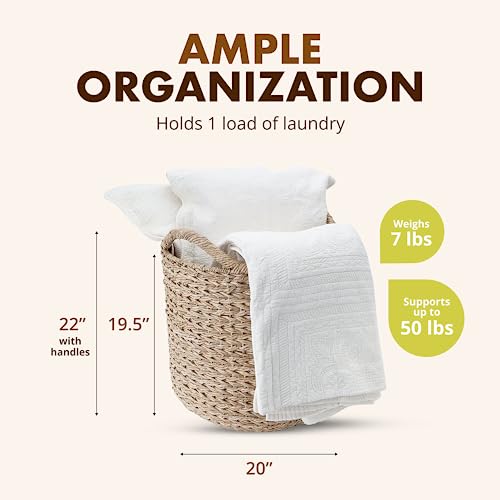 KOUBOO Large Decorative Seagrass Storage Basket, Handmade, Seagrass Basket, Living Room, Blankets, Toy Bin, Extra Storage, Decorative Storage, Laundry Basket, Linens