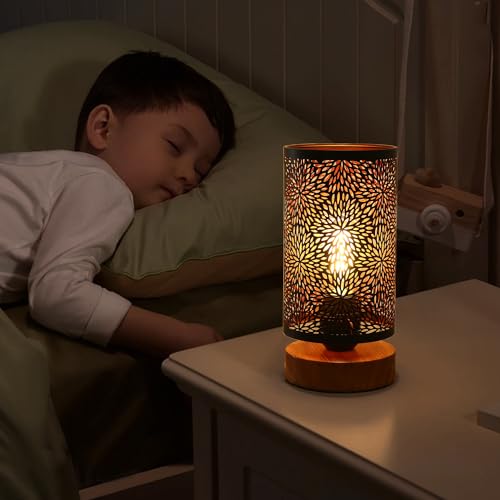 Small Industrial Table Lamps Dimmable, Bedside Lamps for Nightstand,End Table Side Desk lamp with Rustic Black Metal Cage Lampshade for Bedroom, Kids Room Living Room 2700K LED Bulb Included - color: chrysanthemum