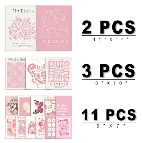 ANERZA 16 PCS Pink Wall Art Decor, Matisse Gallery Wall Prints for Bedroom, Light Pink Posters for Room Aesthetic, Collage Kit Pictures for Living Room, Teen Girls Dorm Home Artwork - color: Pink, size: 11"x14" Unframed