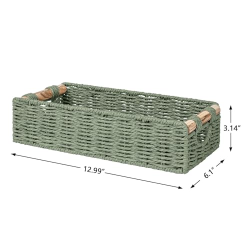 CubesLand Back of Toilet Storage Basket for Organizing w/Cut Out Handle, Handwoven Toilet Tank Top Paper Baskets, Small Wicker Decorative Basket for Countertop, Home, Living Room, Nursery, Green - color: Green, size: S-12.99" (L) X 6.29" (W) X 3.15" (H)