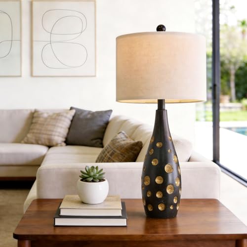 BOBOMOMO 26” Table Lamps Set of 2 for Living Room Bedroom, Modern Gold Accent Bedside Lamps with Linen Shade & Rotary Switch, Modern Farmhouse Nightstand Lamps for End Tables, Home Decor - size: 26"