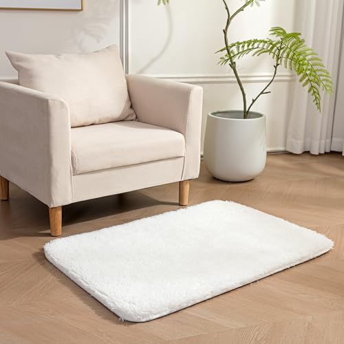 Amazon Basics Fluffy Washable Area Rug, Bedside Shaggy Carpet for Door Entryway, Living Room and Bedroom, 2' W × 3' L, Cream - color: Cream, size: 2' x 3' (Rectangular)