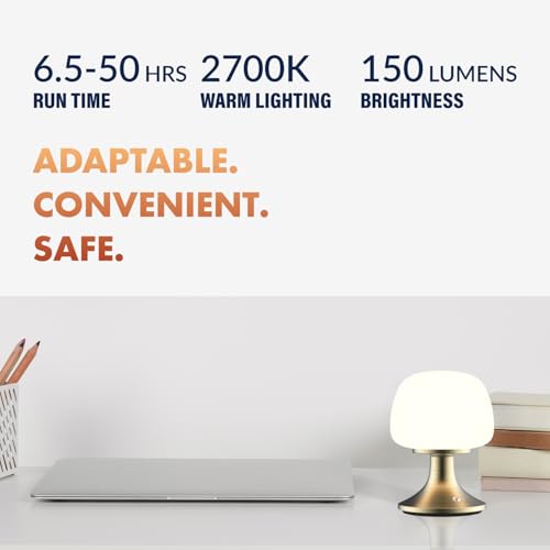 ‎Newhouse Lighting Verona, Brass 2700K Dimmable Cordless USB-C Rechargeable Glass Table Lamp NHTL-VE-BRS, Cordless Desk Lamp for Living Room, Bedroom, Coffee Table, and Other Cozy Home Decor - style: Verona Table Lamp