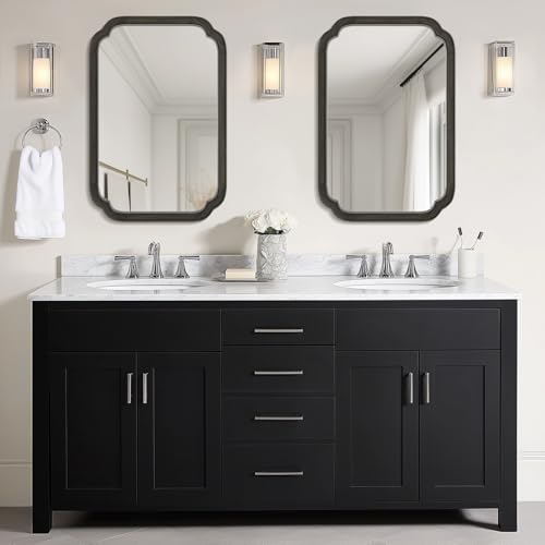 WallBeyond 20" x 30" Rounded Corner Arch Wall Mirror with Wood Frame for Entryway, Living Room or Bedroom Home Decor - Light Woodgrain [20" x 30" Black] - color: Black a, size: 30"L x 20"W