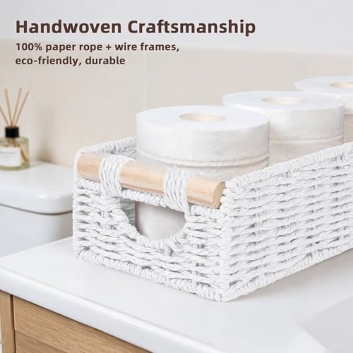 CubesLand Back of Toilet Storage Basket for Organizing w/Cut Out Handle, Handwoven Toilet Tank Top Paper Baskets, Small Wicker Decorative Basket for Countertop, Home, Living Room, Nursery, White - color: White, size: S-12.99" (L) X 6.29" (W) X 3.15" (H)