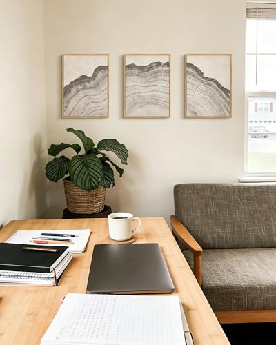 Drsoum Vintage Tree Rings Wood Wall Art Framed Retro Wood Stump Prints Modern Nature Rustic Artwork Bedroom Living Room Ready to Hang 11x14in Natural Framed - color: Botanical Leaf, size: 14L" x 11W", Natural Framed