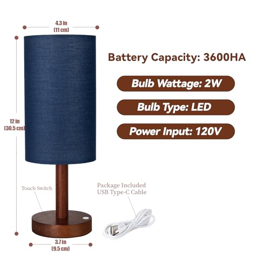 LALISU Small Table Lamp Nightstand Lamp Linen Lampshade Bedroom Wood Base Small Bedside Lamp for Night Stands, Desk Lamps for Reading Living Room, Office (LED Bulb Included) (Blue) - color: Blue