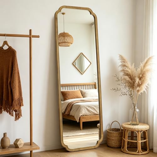 WallBeyond Full Length Mirror Wall Mounted 71"x24", Rustic Wooden Frame Floor Mirror, Large Full Body Mirror for Bedroom, Leaning or Hanging Against Wall (Natural Solid Wood) - color: Natural a, size: 71"L x 24"W