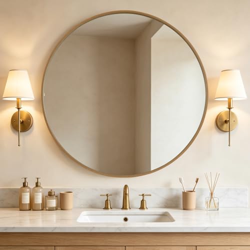 WallBeyond Round Wood Mirror, 40" Round Modern Decoration Large Circle Wall Mirror for Bathroom Living Room Bedroom Entryway, Natural - color: Natural, size: 40"L x 40"W