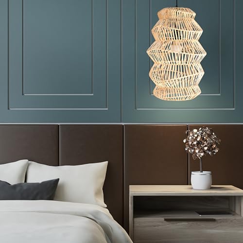 FOREVER BAMBOO Indonesian Hand-Woven Natural Rattan Pendant Light Fixture Circle Shape Woven Wicker Lampshade Chandelier Interior Decor, 15 in H x 15 in W - style: Java Circle