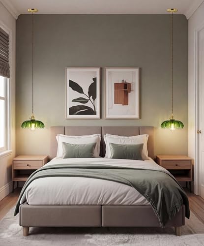 Hardwired Pendant Light Fixture, Hanging Light Fixture, Glass Shade Pendant Light with Rotary Switch, Modern Lamp for Kitchen Island, Bedroom, Dining Room, Living Room (Green, 6 Ft Cord) - color: Green, size: 6 ft