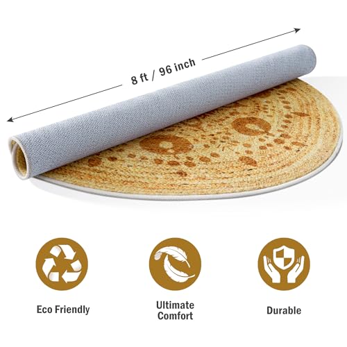 Carvapet Faux Jute Round Rug 8ft – Pizza-Like Pattern Design Washable Low Pile Area Rug with Non-Slip Rubber Backing, Soft Circle Carpet for Living Room Bedroom Nursery Bathroom - color: S-brown, size: 8' (Round)