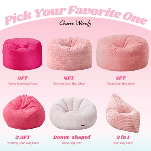 Hobestluk 3 in 1 Bean Bag Chair Giant Bean Bag Chairs for Adults with Ripple Cover Convertible Bean Bag Floor Cushion with Machine Washable Cover for Living Room (Ripple Pink) - color: Soft Pink