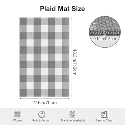 Buffalo Plaid Outdoor Rug 2.3 x 3.6 Ft Grey and White Checkered Rug Cotton Buffalo Plaid Rug Front Door Mat for Front Porch Farmhouse Entryway - color: Grey and White, size: 2.3‘×3.6’