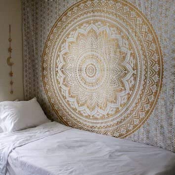 Popular Handicrafts Hippie Mandala Ombre Tapestry Wall Hanging - Indian Maditation Golden Gypsy Bohemian Hippy Psychedelic Dorm Room Decor Poster 30 x 40 Inch - color: Gold, size: 40"L x 30"W