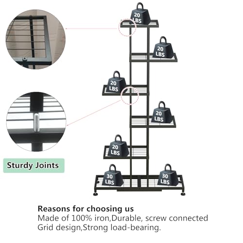 Metal Plant Stand, 6 Tier 12 Potted, Upgrade Multiple Plant Rack Shelf Organizer, Indoor Planter Display Shelving Unit for Patio Garden Corner Balcony Living Room - color: black-6 tiers