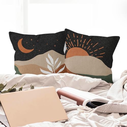 HIWX Boho Pillow Covers, Boho Sun Moon Mountains Decorative Pillowcase Throw Pillow Cover 18x18,Boho Throw Pillows,Boho Sun Desert for Sofa Bed Room Home Bedroom Decor Set of 2 Pillow Case - color: Black-boho-set of 2