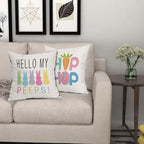 Easter Pillow Covers 16x16 Inches Hello My Peeps Hip Hop Throw Pillow Case Set of 2 Easter Bunny Pillow Cover Cotton Linen Spring Cushion Cover for Home Couch Sofa Bedroom Livingroom - color: Easter Rabbit231123, size: 16" x 16" (Pack of 2)