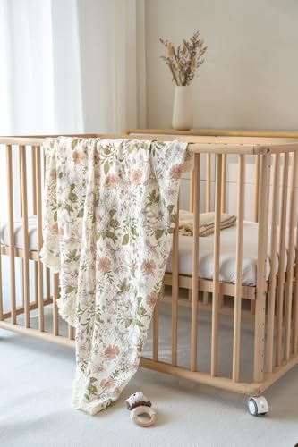 Little Jump Cotton Muslin Swaddle Blankets with Tassel, Boho Bohimia Muslin Baby Blanket Neutral with Fringe, Vintage Teddy Bear Nursery Decor Muslin Throw Blanket 47" x40" (Vintage Blossom) - color: Vintage Blossom