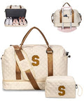 Gifts for Granddaughter-Girl Duffle Bag with Shoe Compartment, Personalized Girl Weekender Bag, Monogram Overnight Bag, Letter Travel Bag with Makeup Bag，Daughter Friend Gifts (Letter S) - color: Beige, style: S